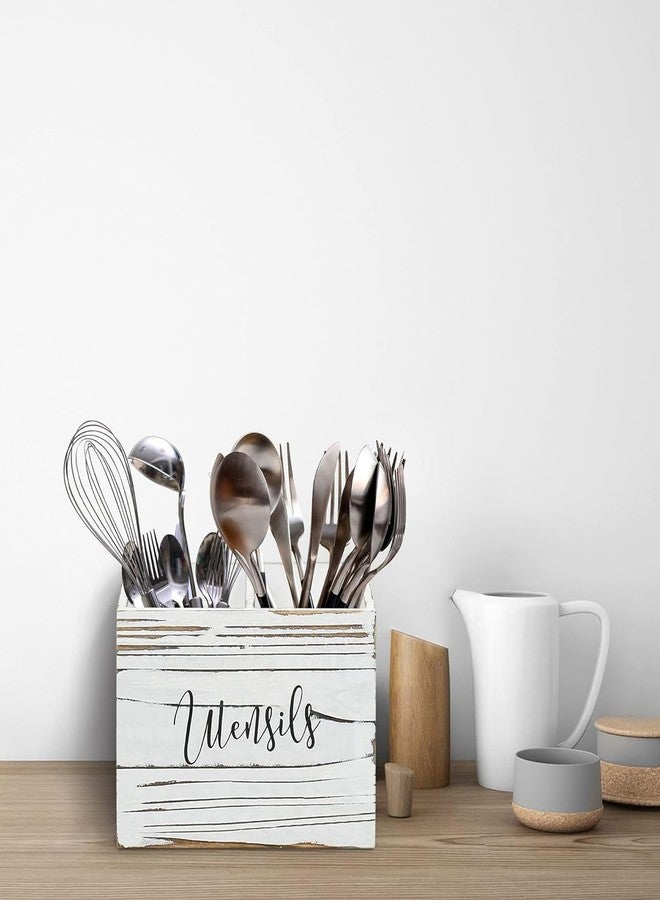 Pyzalar Utensil Holder with 2 Compartments, Utensil Caddy for Kitchen Counter, and Storage for Silverware Fork Spoon Spatula (White) - Image 4
